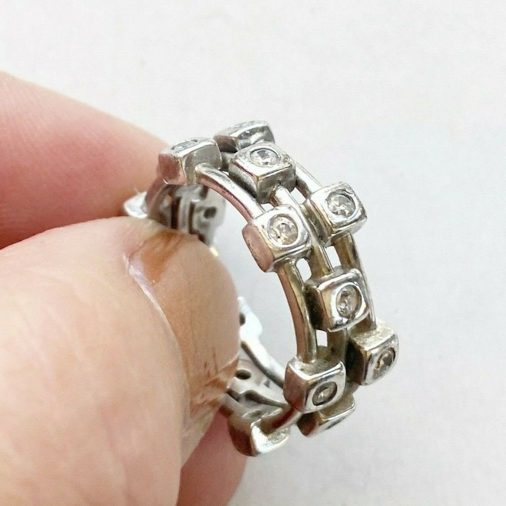 ATI Sterling Silver Ring 925 3 Band Rhinestones Classic Stack Size 7